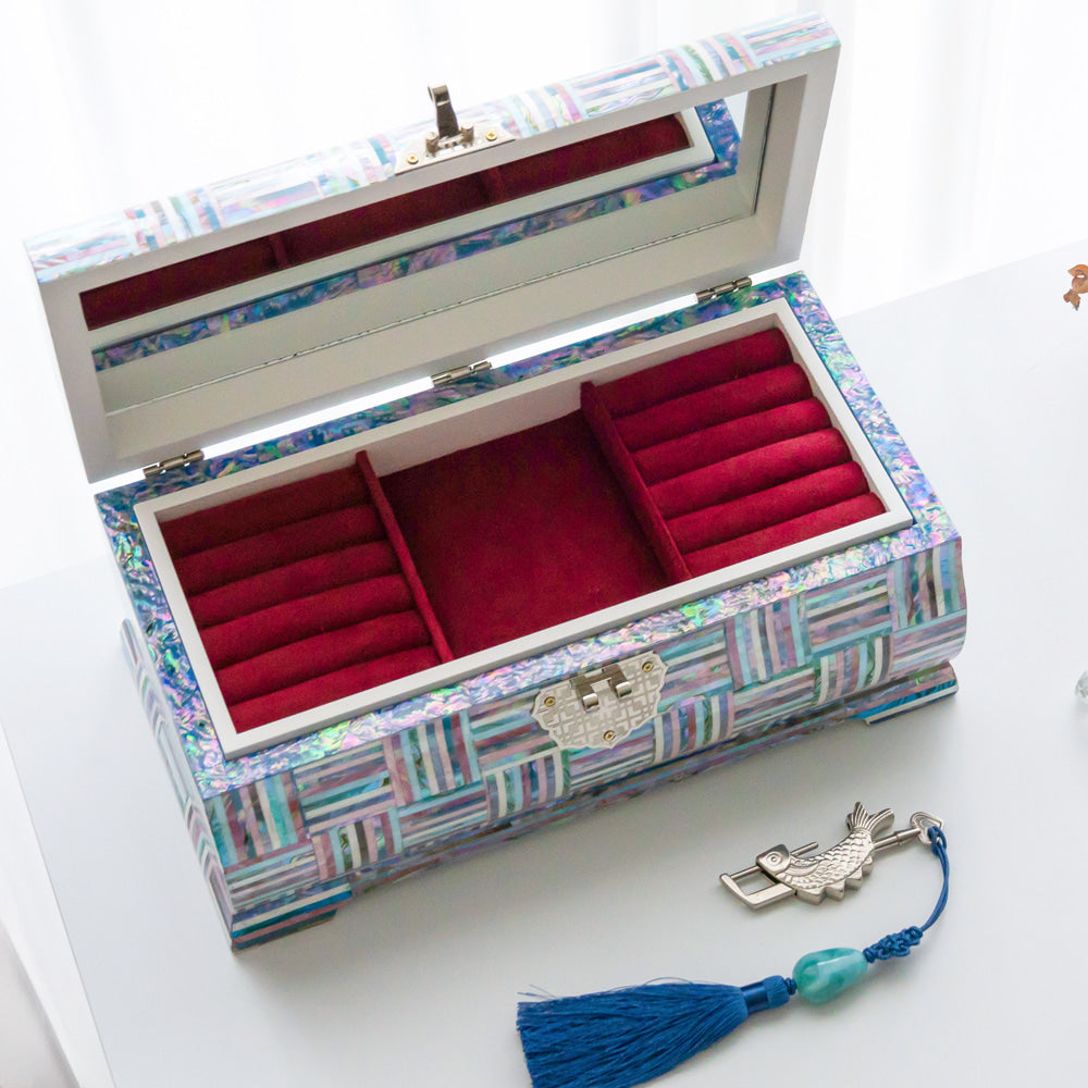 Painted Chrysanthemum 3-Drawer Mother of Pearl Jewelry Box
