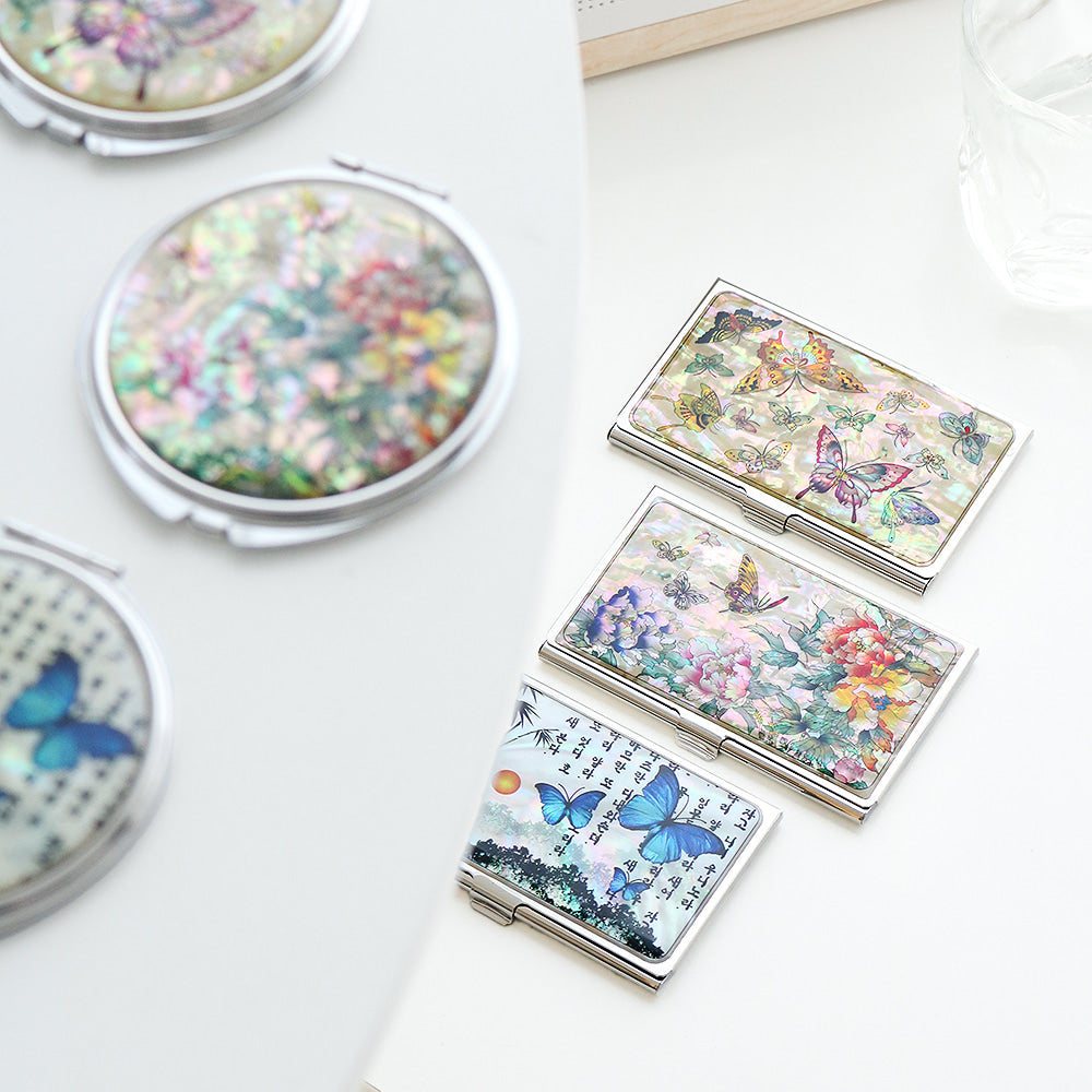 2-Piece Set: Mother of Pearl Business Card Case Hand Mirror K