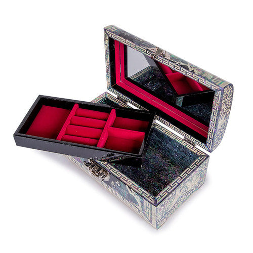 Crane & Pine Scholar 3-Drawer Mother of Pearl Jewelry Box (Hanji, Purple)