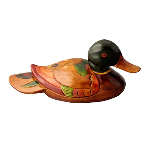 Medium Wooden Mandarin Duck — Lotus - DE0149