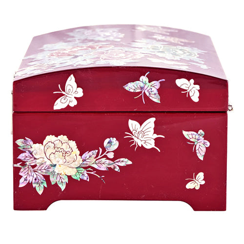 PeonyButterfly 2-TierRounded LeftJewelry Box (Red)