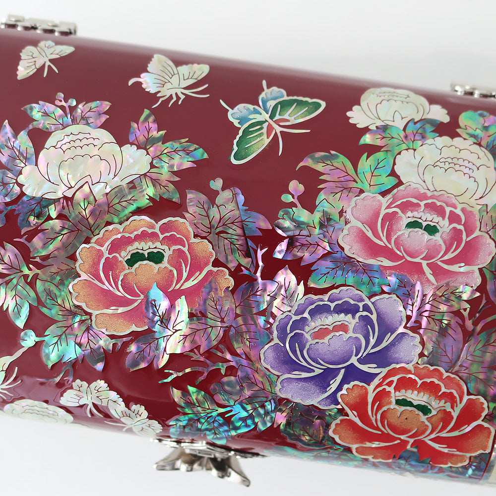 Najeonchilgi Peony Garden Rounded Mother of Pearl Jewelry Box, 18 cm