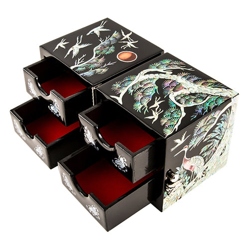 Mother of Pearl Jewelry Box (Double Lidded, Crane & PineB, Medium)