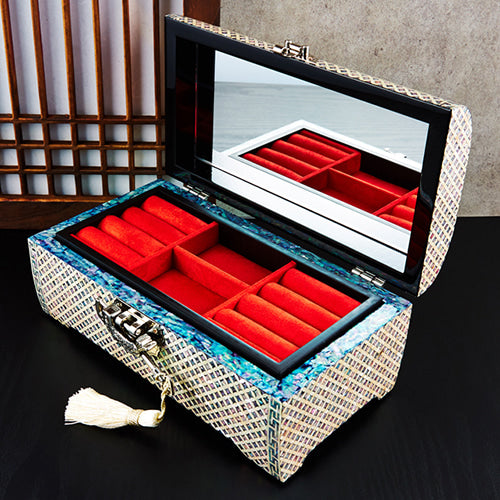 Peony Scholar 5-Drawer Mother of Pearl Jewelry Box Medium (Hanji, Red)