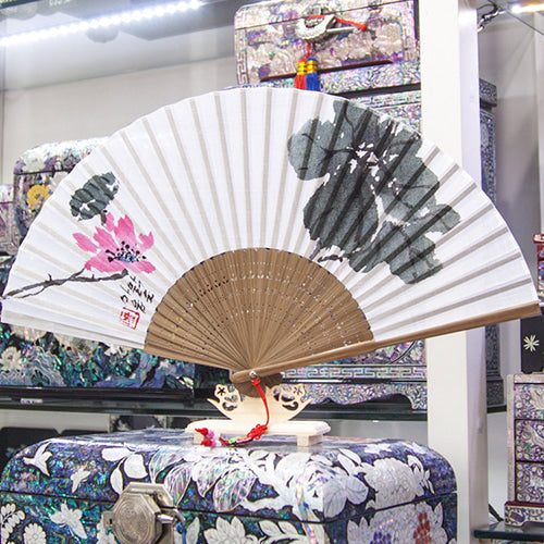 Silk & Ramie Hand Fan — Lotus - FN0012