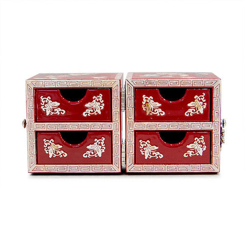 Four Gracious Plants NaturalMother of Pearl Double Lidded Jewelry Box (Medium, Glossy, Red) - Oh Myung - Ho