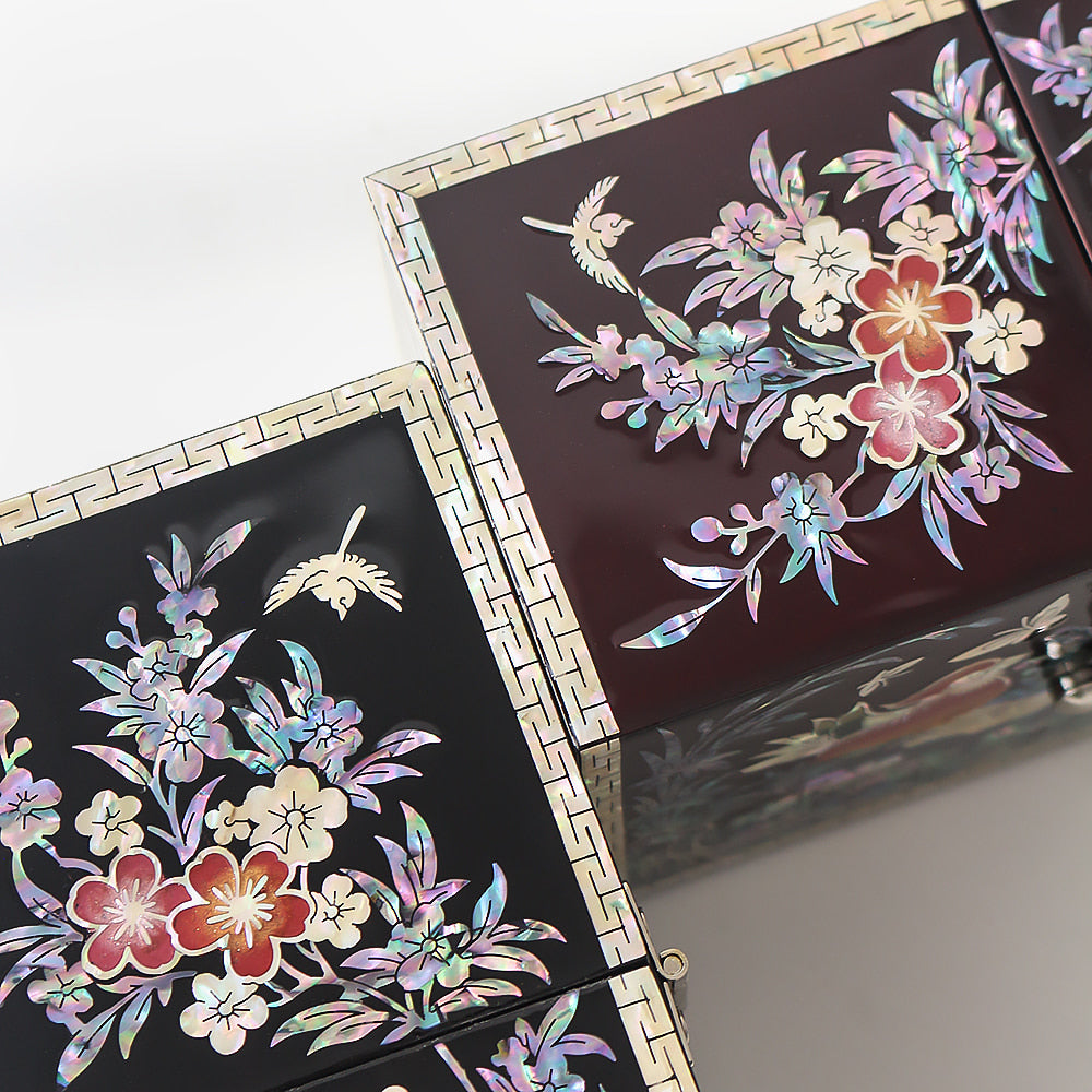 Premium Najeonchilgi Mini Double-Lidded Small (Mandarin Duck) Secret Mother of Pearl Jewelry Box