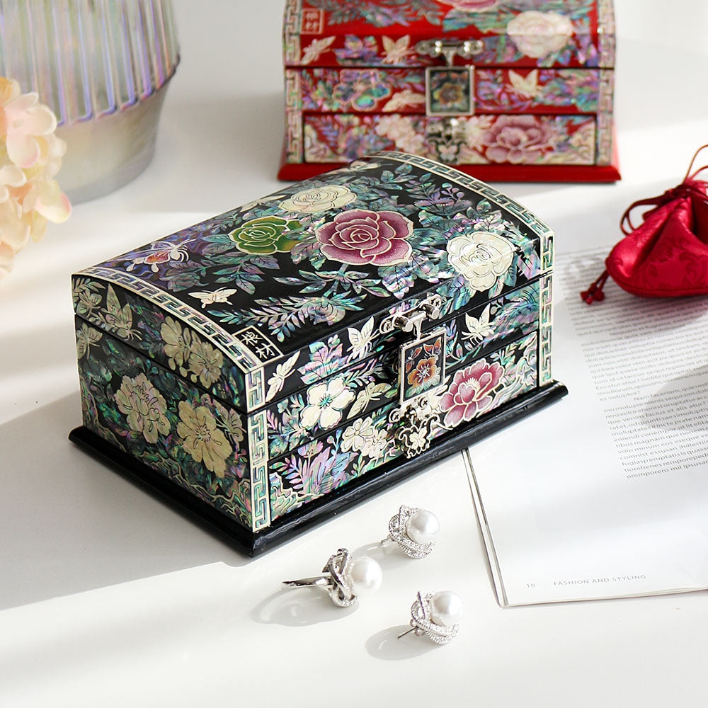 Masterpiece Najeonchilgi Rose 1-Tier Drawer Mother of Pearl Jewelry Box, 15 cm (Master Artisan Kim Young-man)