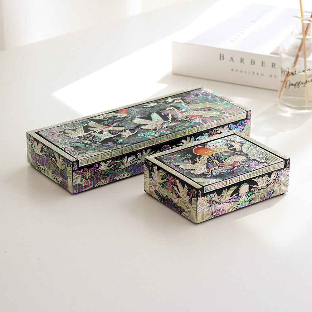 2-Piece Set: Premium Najeon Auto-Open Pine & Crane Pen Case Business Card Case (Master Artisan Jang Tae-bok)
