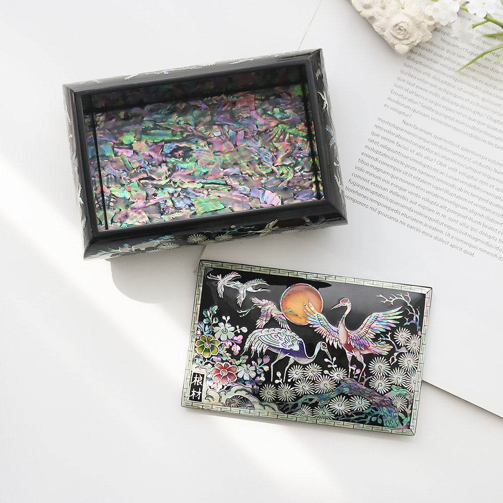 Masterpiece Najeon Rounded Pine & Crane Black Business Card Case