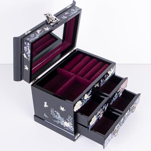 Peacock Line비 5-Tier Drawer Mother of Pearl Jewelry Box中 (Glossy, Black)