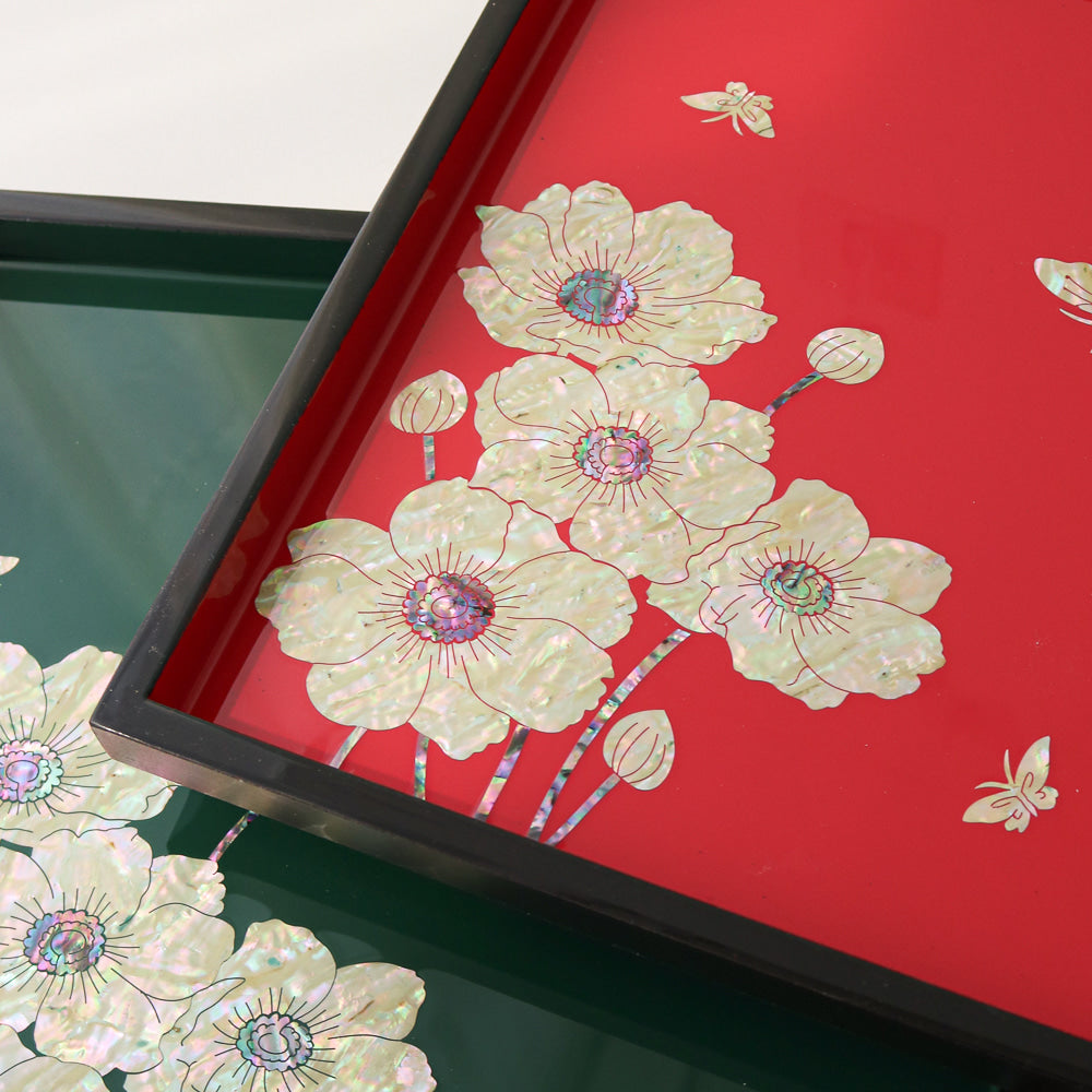 Najeonchilgi Flower Square Mother of Pearl Tray, 24 cm