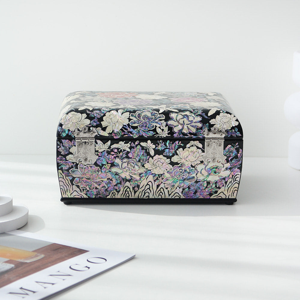 Najeonchilgi Peony Rounded Mother of Pearl Jewelry Box, 24 cm