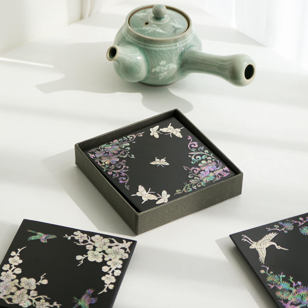Najeonchilgi Mother of Pearl Coaster Mother of Pearl Coaster Traditional Coaster Traditional Red