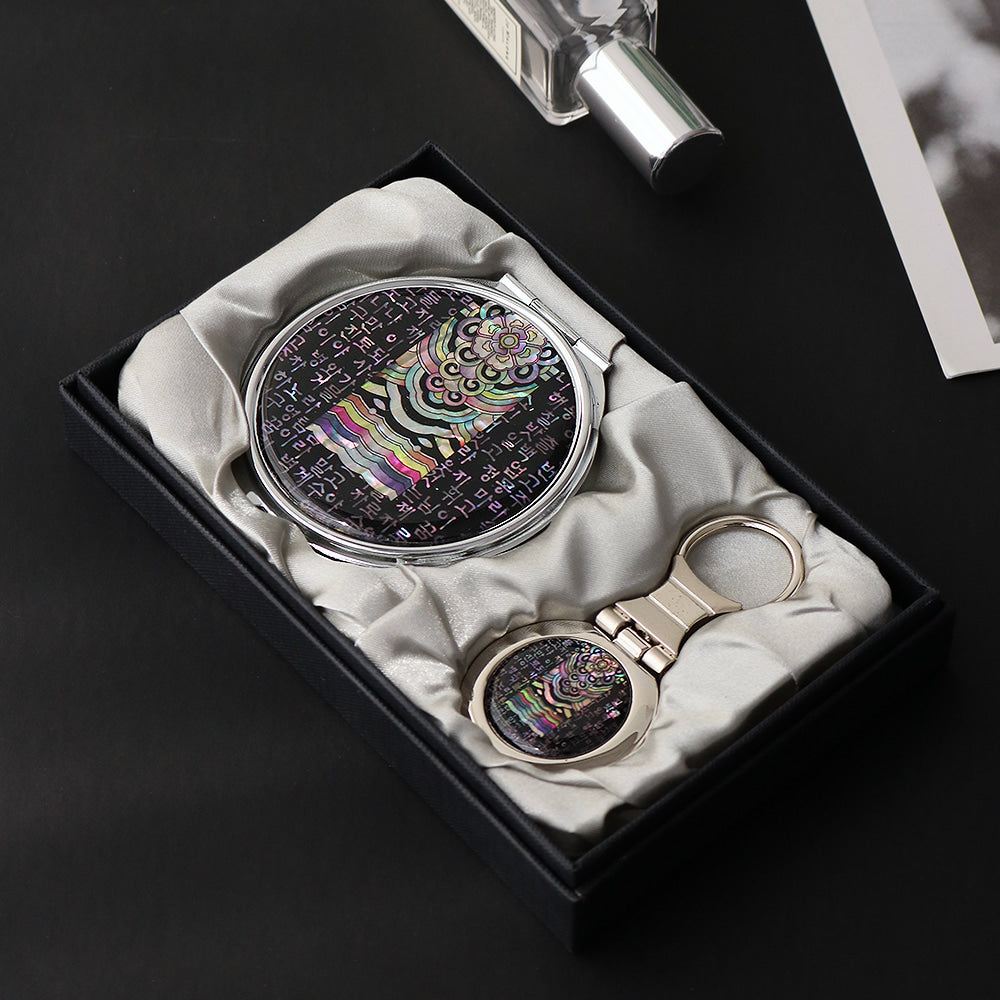 2-Piece Set: Najeon Hand Mirror Keyring Set (Roof-Tile Dancheong Dancheong)
