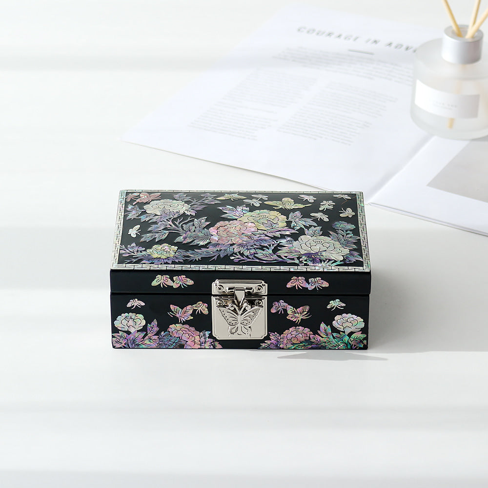 Peony & Butterfly Najeonchilgi Mother of Pearl Jewelry Box, 16 cm