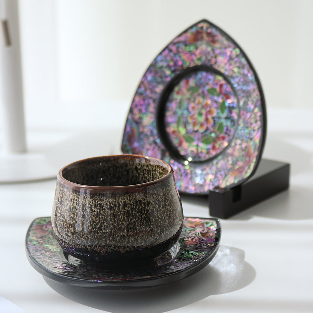 2-Piece Set: Najeonchilgi Butterfly Arabesque Tea Coaster Large & Ornament Stand (Master Artisan Lee Won-geun)