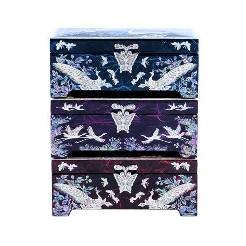 Hanji Peacock 1-Tier Jewelry Box (Red/Blue/Purple)