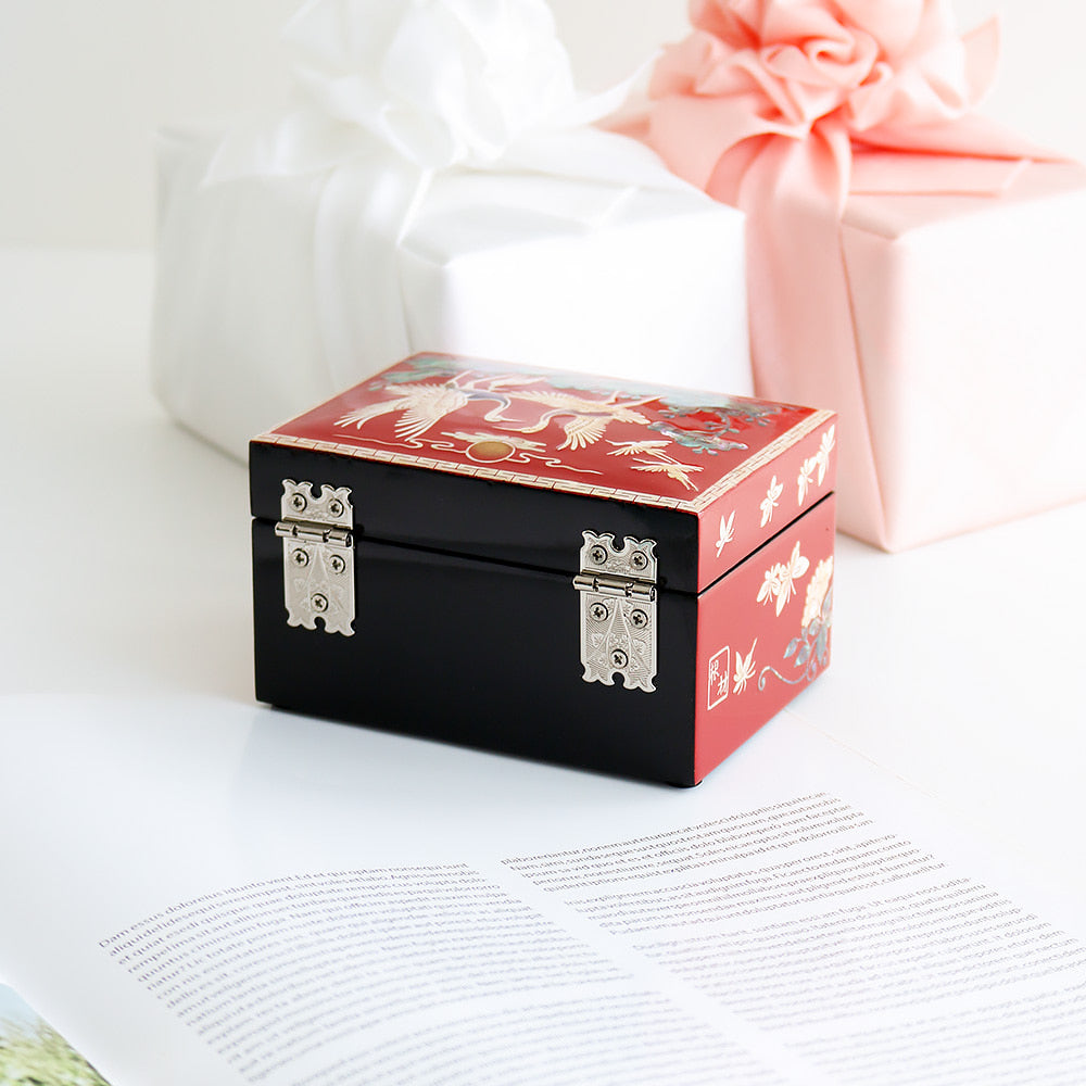 Najeonchilgi Pine & Crane Mini Jewelry Box Mother of Pearl Jewelry Box Keepsake Ring Box, 11 cm (Master Artisan Kim Young-man)