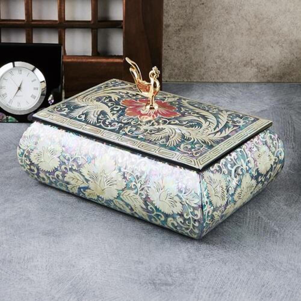 Phoenix Mother of Pearl Business Card & Pen Holder Set — by Master Artisan Kwak Jang-sun - OF0234
