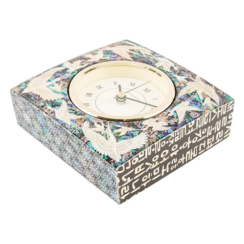 Najeon Chilgi Mother of Pearl Desk Clock — Crane Pattern (Symbol of Longevity) - DE0124