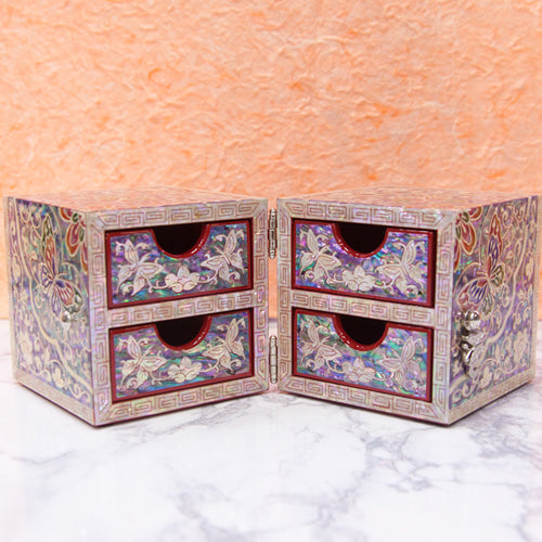 Arabesque Butterfly Double Lidded Jewelry Box (Medium, Red) - Oh Myung - Ho