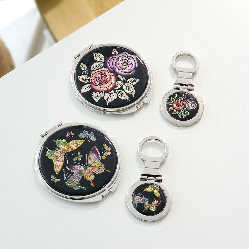 2-Piece Set: Mother of Pearl Hand Mirror Keyring K
