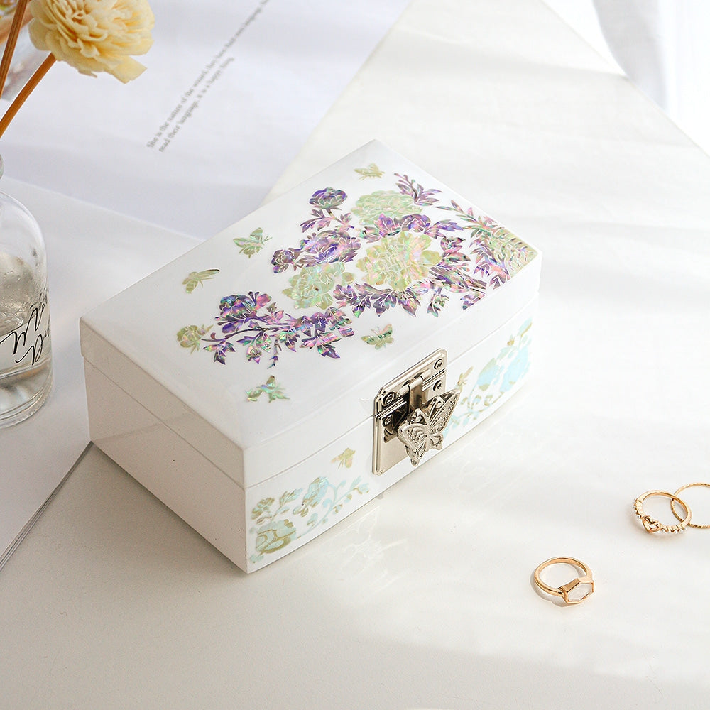 Najeonchilgi White Rounded Mother of Pearl Jewelry Box, 14 cm