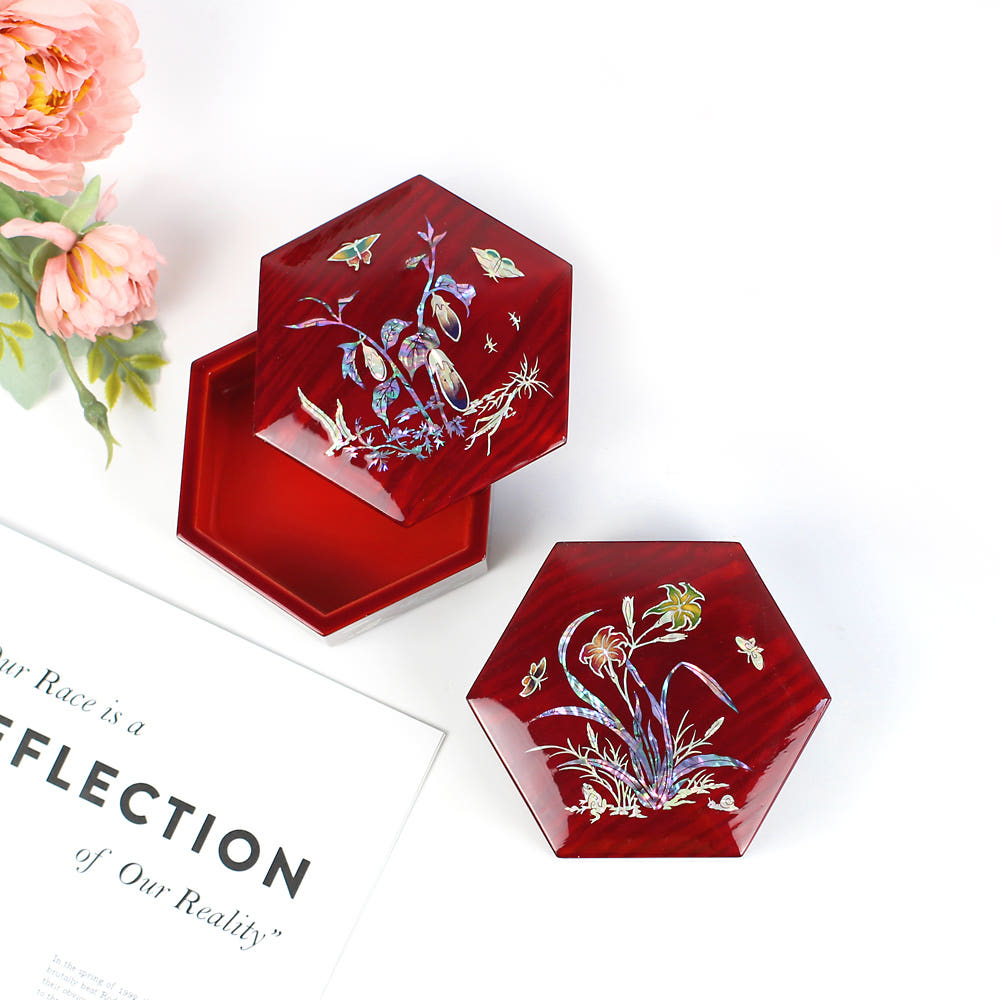 Hexagonal Mini Jewelry Box Mother of Pearl Jewelry Box Keepsake Ring Box Najeonchilgi Dessert Box Wedding Gift Box