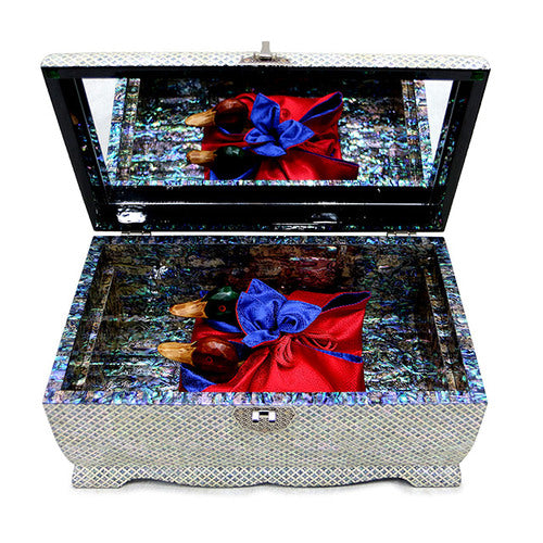 Premium Najeonchilgi lacquerware Peacock Bandaji Chest Drawer Mother of Pearl Jewelry Box (Extra Large, Black Red) - by Jang Tae-bok