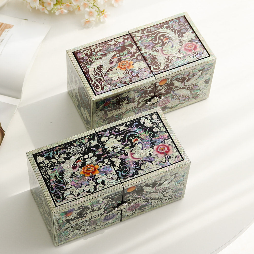 Masterpiece New Double-Lidded Golden Pheasant Large Mother of Pearl Jewelry Box