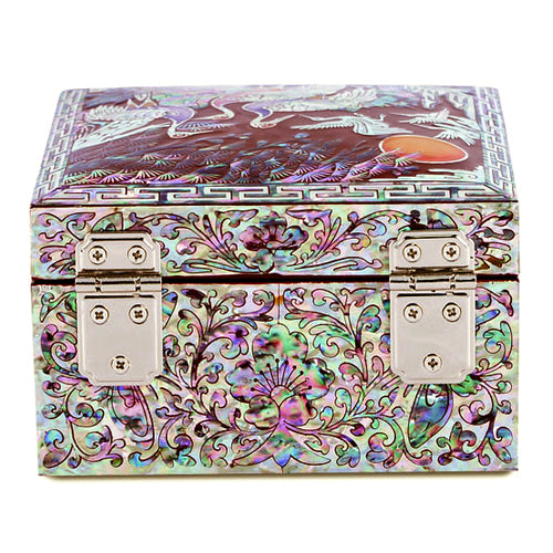 해RedBox Crane & Pine Square 1-Tier Jewelry Box (Red, Black) Small