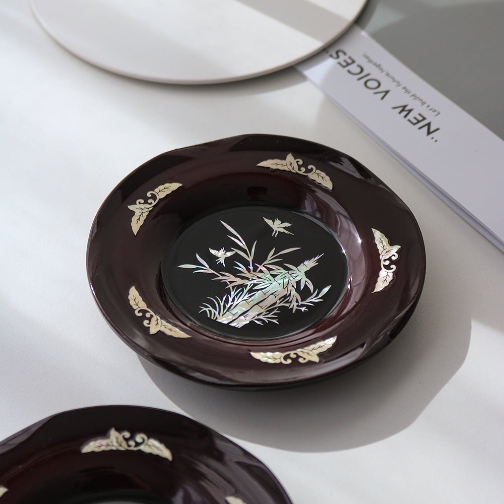 6-Piece Set: Najeonchilgi Arabesque Four Gentlemen Tea Coaster Set (Bamboo) Mother of Pearl Coaster Traditional Coaster (Master Artisan Lee Won-geun)