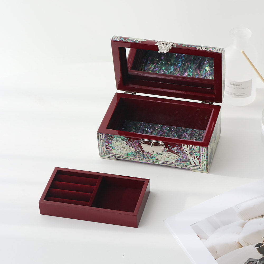 Najeonchilgi Peony Garden Rounded Mother of Pearl Jewelry Box, 18 cm