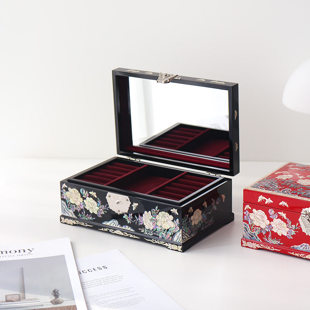 Najeonchilgi Peony 2-Tier Mother of Pearl Jewelry Box, 24 cm