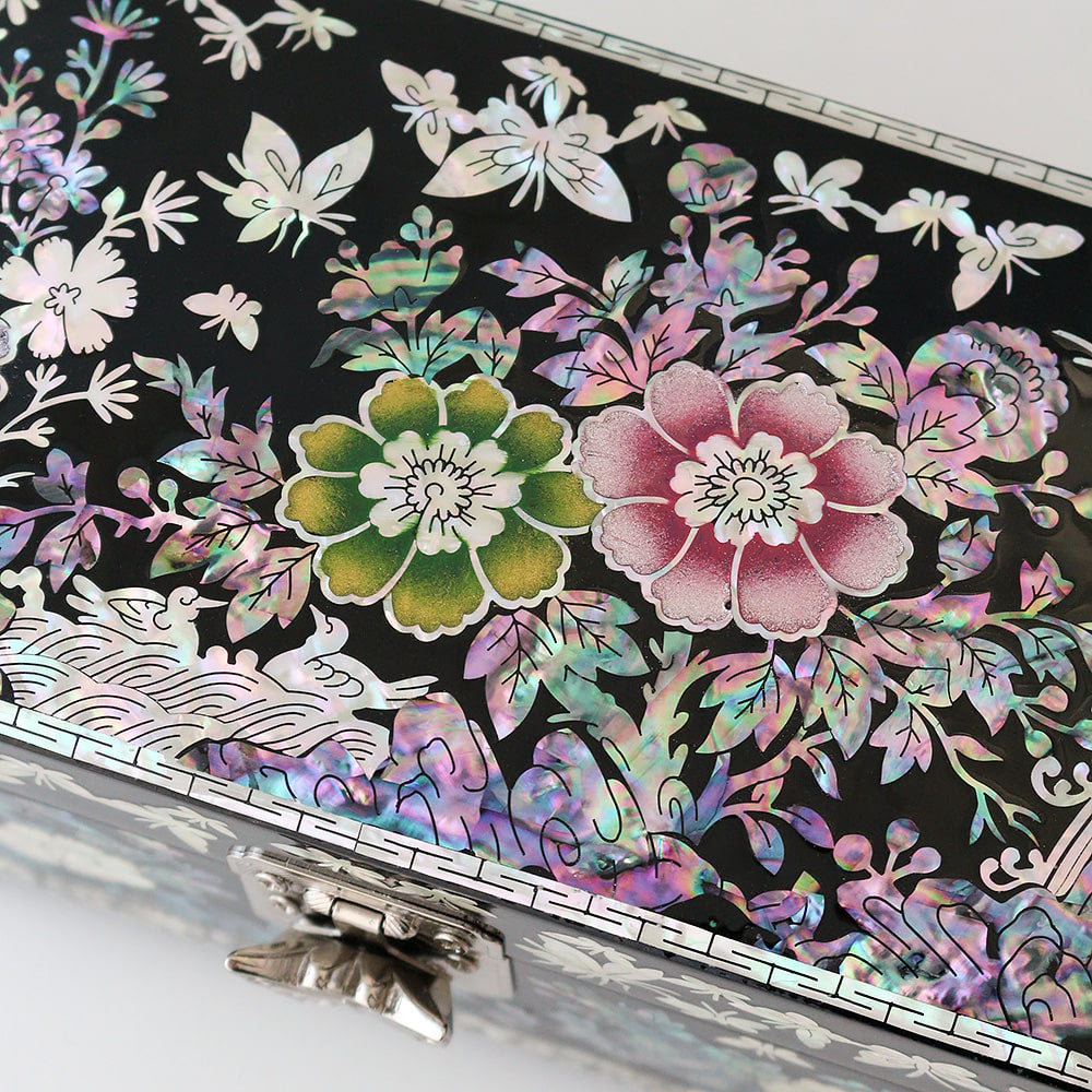 Premium Butterfly Flower Mini Mother of Pearl Jewelry Box Ring Box, 15 cm (Master Artisan Kim Young-man)