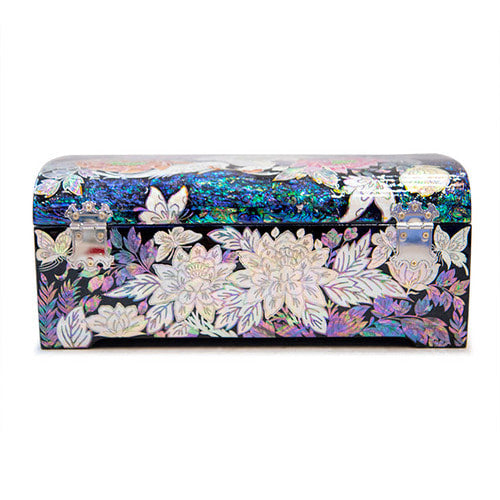 Peony & Butterfly Blue Abalone 2-Tier Najeonchilgi Jewelry Box, Large by Park In-ho