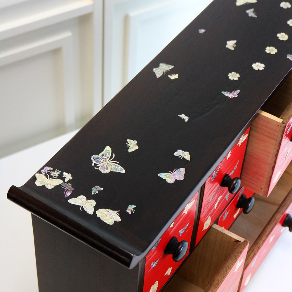 Color Mother of Pearl Butterfly Seonbi Scholar 8-Drawer (Medium)