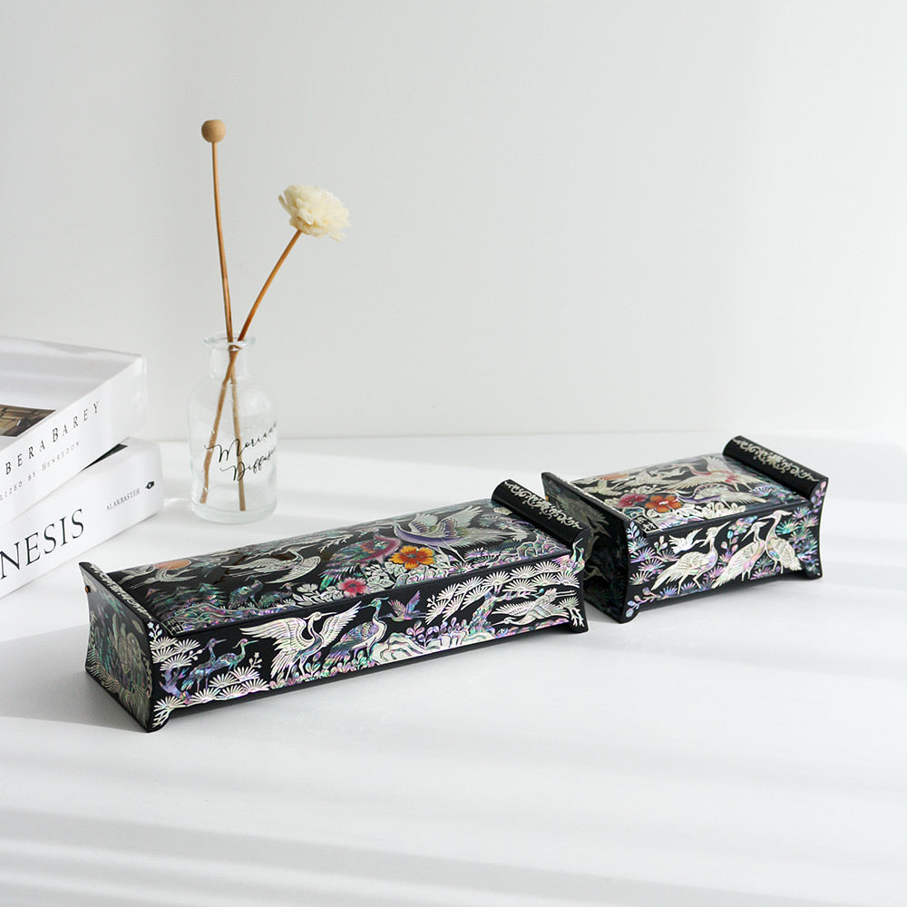 Masterpiece Najeon Pine & Crane Roof-Tile Pen Case Box (Master Artisan Kim Young-man)