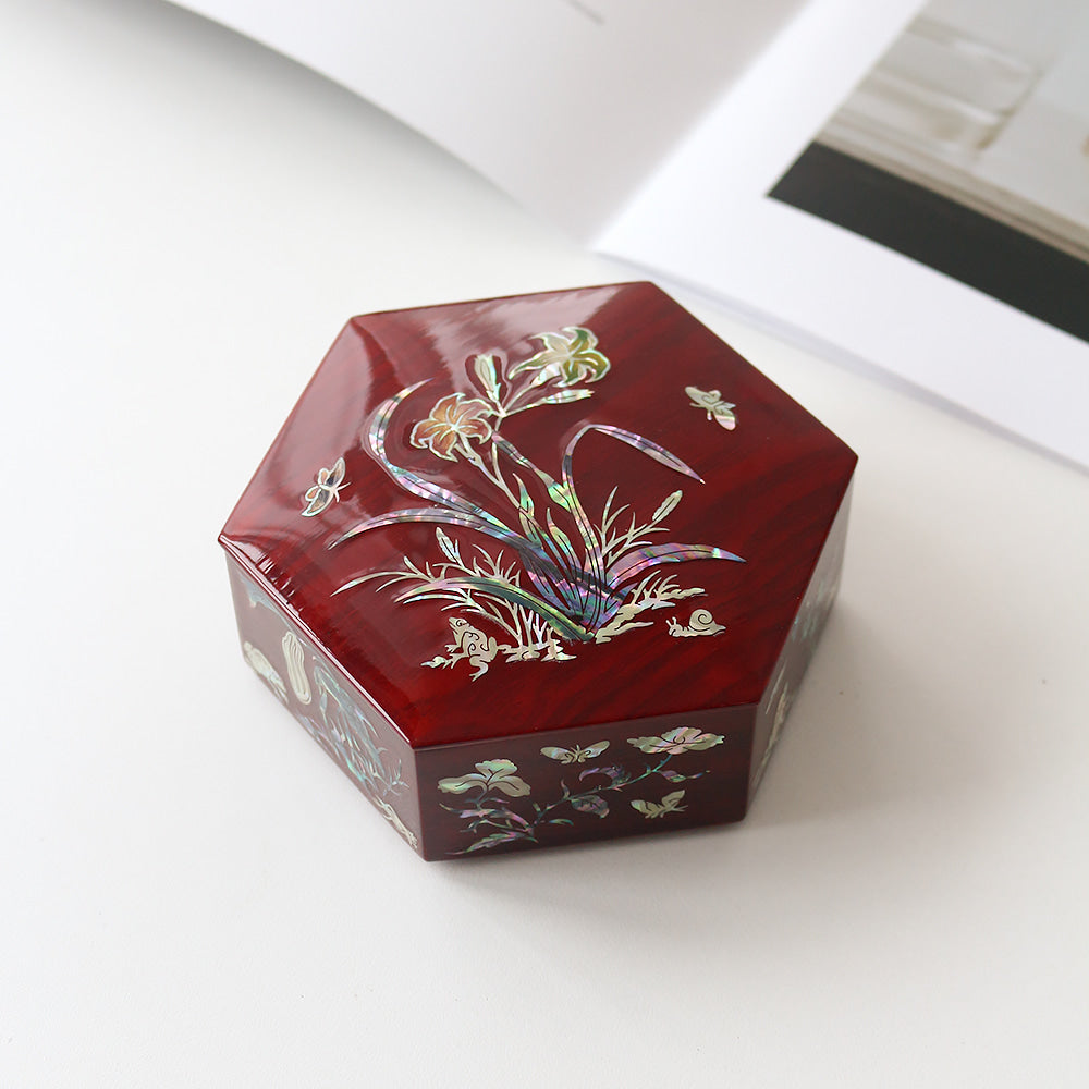 Premium Najeon Stacked Box Hexagonal Multi Purpose Box (Chochungdo) (Najeonchilgi) (Master Artisan Park Jin-seop)