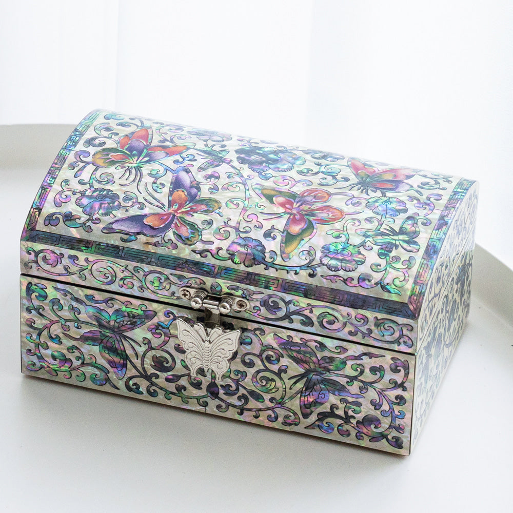 Mother of Pearl Jewelry Box Crane & Pine Motif Najeonchilgi Lacquerware Ring Box