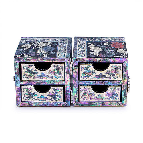 Gold Double Lidded Mother of Pearl Jewelry Box (Medium) - Oh Myung - Ho