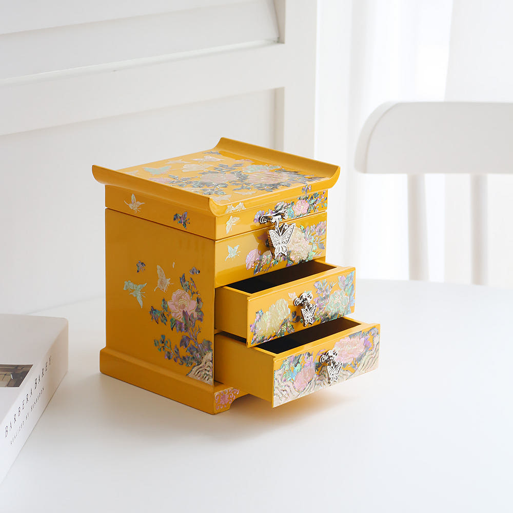 Vivid Peony 2-Tier Drawer Mother of Pearl Jewelry Box Najeonchilgi Jewelry Box Najeon Vanity Mirror Jewelry Box Storage