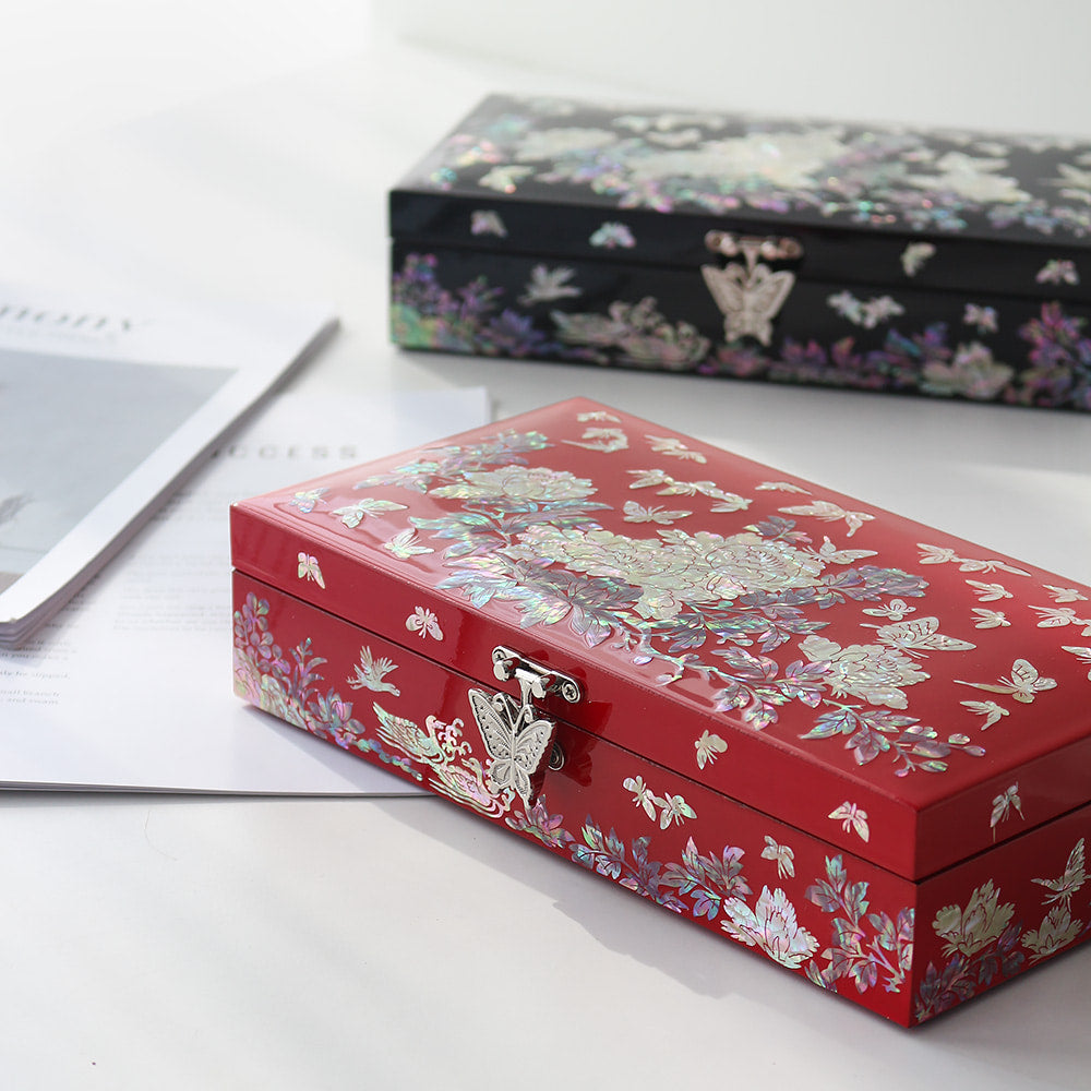Najeonchilgi 1-Tier Peony & Butterfly Yedan Jewelry Box H, 23 cm