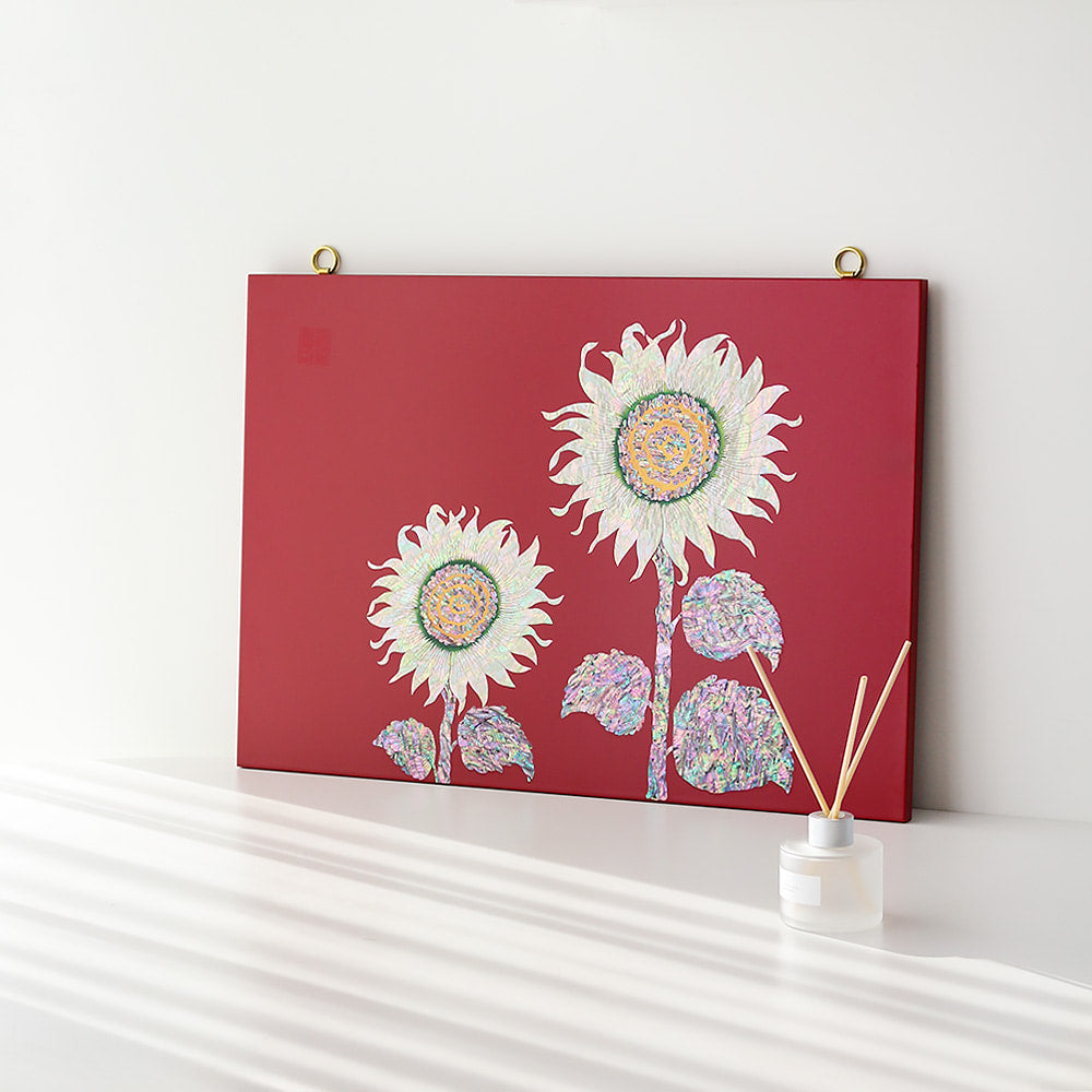 Najeonchilgi Sunflower Wall Mounted Mother of Pearl Frame (Red)