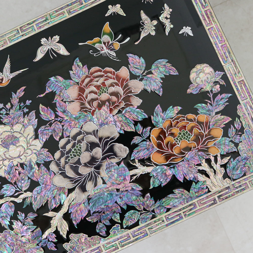 Masterpiece Najeon Bridal Painted Peony of Wealth Bongchae Wedding Box (Black)