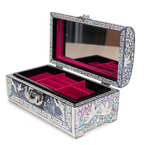 Crane & Pine Scholar 3-Drawer Mother of Pearl Jewelry Box (Hanji, Purple)
