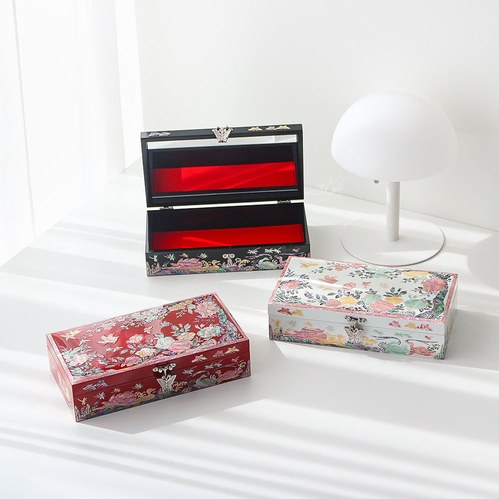 Najeonchilgi Painted Plum Blossom Rose 1-Tier Mother of Pearl Jewelry Box (23) Jewelry Box Yedan Wedding Gift Box