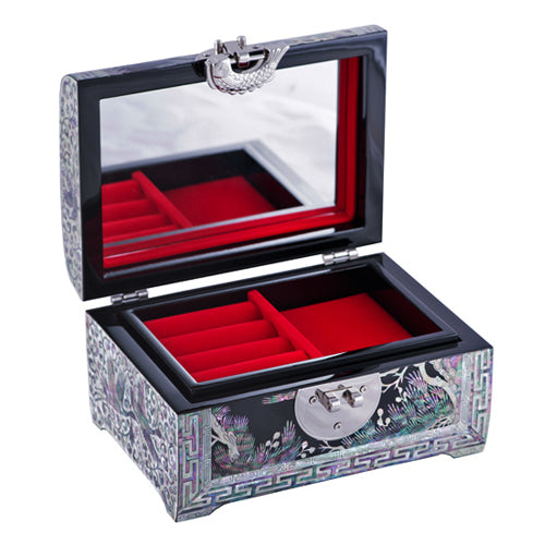 Premium Najeonchilgi Lacquerware Crane & Pine 2-Tier Rounded Mother of Pearl Jewelry Box 18 Cm - Jang Tae - Bok