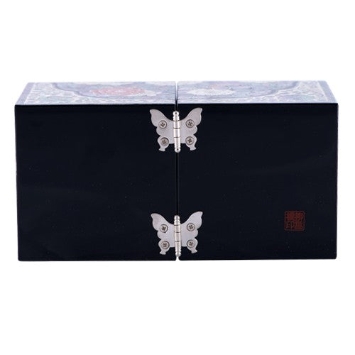 Peony Oval Border PhoenixRing Double LiddedJewelry Box (Black)